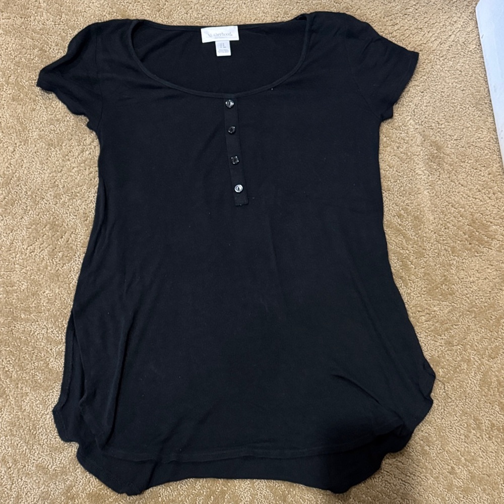 Motherhood Maternity Black Short Sleeve Button Top, Small